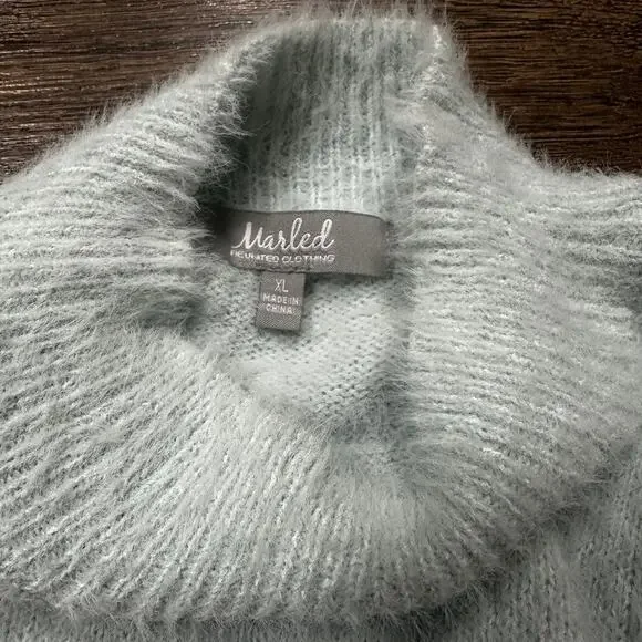 MARLED Short Sleeve Mock Neck Eyelash Sweater Pale Baby Blue Size XL - Picture 4 of 7